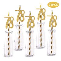 78th Birthday Paper Straw Decor, 24-Pack Real Gold Glitter Cut-Out Numbers Happy 78 Years Party Decorative Straws