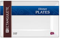 rectangulete [20 Count - 13.5 Inch Plates] Designer Tableware Premium Heavyweight Plastic Clear Rectangle Dinner Plates with Border, Party & Wedding, Event Plate, Disposable Dishes