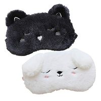 Shinywear 2 Pcs Cute Sleepping Eyemask Black Cat & White Dog Animal Cartoon Style Silk Feeling Plush Eye-Shade Cover Blinder