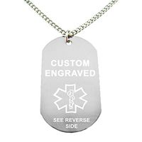 My Identity Doctor - Custom Engraved Medical Alert ID Dog Tag, Silver Colored Aluminum, 22 Inches Chain