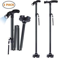 2-Pack LED Folding Walking Cane, Ohuhu Folding Walking Cane with LED Light, Adjustable Walking Stick with Carrying Bag for Fathers Mothers Gifts