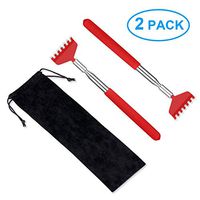 2 Pack Portable Extendable Back Scratcher, Metal Stainless Steel Telescoping Back Scratcher Tool with Carrying Bag (Red)