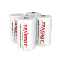 Tenergy Centura Lite 1.2V NiMH Rechargeable D Battery, 3000mAh Low Self Discharge D Cell Batteries, Pre-Charged D Size Battery, UL Certified, 4 Pack