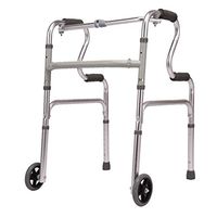 Adjustable, Elderly Walker Folding Medical Walking Mobility Aid (Sitting Board and 2 Wheels) - Front Wheeled Support - Lightweight Portable Compact