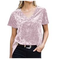 Coupondeal Women Velvet Patchwork Short Sleeve Sweatshirt Pullover Shirts Top Blouse(Pink,L)