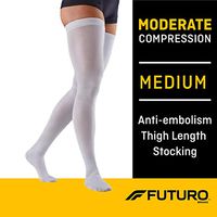 Futuro Anti-Embolism Thigh Highs, Unisex, Moderate Compression, 15-20 mm/Hg, Medium, White, Helps Improves Circulation to Help Minimize Swelling
