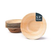 TheClearConscience - Palm Leaf Cereal Bowls, 5.5" round, 25 pcs, 1/2" rim, Bamboo & Wood Style, Biodegradable, Professional Usage