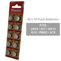 40 x 10pk Vinnic Size LR44 V357 357 AG13 Alkaline Watch Battery