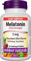 Webber Naturals Melatonin Extra Strength 5 mg · Chocolate Mint Flavour, 60 sublingual tablets