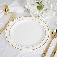 Efavormart 50 Pcs - White with Gold 9" Round Disposable Plastic Plate for Wedding Party Banquet - Tres Chic Collection
