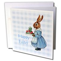 3dRose Image of Happy Easter with Vintage Bunny On Blue Plaid - Greeting Cards, 6" x 6", Set of 6 (gc_235428_1)