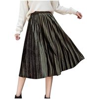 Theoylos Women's A-Line Maxi Skirt Pleated Metallic Midi Party Skirt High Waist Long Fit Skirts Spring Casual Dress