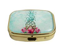 LCTCKP Custom Fashion Square Glass Gold Pill Case Decorative Metal Western Medicine Tablet Container Box (Pineapple)