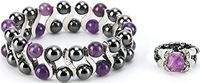 Elegant Womens Hematite Magnetic Therapy & Healing Stone Bracelet & Ring Set Pain Relief for Arthritis and Carpal Tunnel (White Howlite)