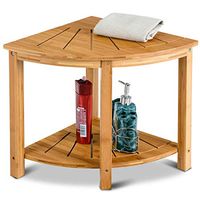 Beach Bamboo Spa Seat Stool Bathroom Corner Shower Organizer with Storage Shelf