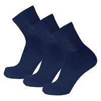3 Pack of Premium Diabetic Cotton Quarter Length Athletic Sport Ankle Socks (Navy, 10-13)