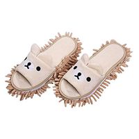 Liitrton 1 Pair Detachable Mop Slippers Shoes Microfiber Chenille Soft Comfortable Dust Dirt Hair Cleaner (Beige)