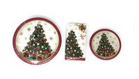 Vintage Gilded Christmas Tree Disposable Dinner Plates With Matching Desert Plates and Napkins Set-3 Packages Servings For 18 Holiday Parties Family Office