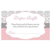 Baby Shower Diaper Raffle Tickets Damask Lace Pink Gray Grey Girls It's A Girl Sprinkle Printed Raffle Tickets Damask Baby Pink (24 Count)