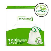 TYPLASTICS Drawstring Trash Bags - Tall Kitchen Trash Bag - White Multipurpose Garbage Bags - Indoor and Outdoor Use - 13 Gallon (Lite - 120 Count)