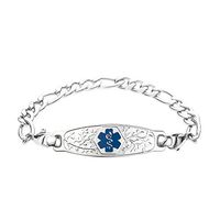 Divoti Custom Engraved Medical Alert Bracelet, Stainless Steel Medical Alert Bracelet for Women, Medical ID Bracelet w/Free Engraving – Beautiful Olive Tag w/Figaro-Deep Blue-6.5"