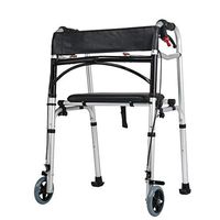 Folding Aluminum Walker 2 Wheeled Walker with seat Four-Legged Cane with handbrake Compact armrest Lower Limb Training Lightweight and Portable Adjustable Height Suitable for The Elderly