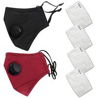 YUSONGIRL 2 Pack Outdoor Face Protective with Breathing,4 Pcs Activated Carbon Filter Pm 2.5 Tablets Fashionable Anti-Smog Washable Reusable Mouth Protection from Dust Pollen Pet Dander (Black+RED)