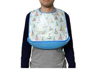 BIHIKI Adult Bib for Eating with Crumb Catcher,TPU Waterproof Clothing Protector,Stain Resistant Adult Aid Apron for Elderly Patient Senior (Sailboat, Short:14.6"x20.4")
