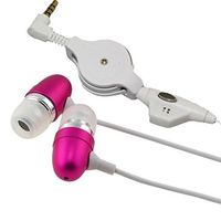 Pink Retractable Earbuds Hands-free Earphones w Mic Dual Metal Headphones Headset In-Ear Wired [3.5mm] for Verizon Samsung Galaxy S6 Edge + (SM-G928V) - Verizon Samsung Galaxy S7 (SM-G930V)