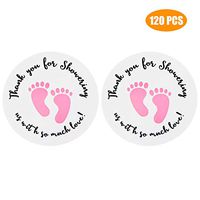 120 Labels Baby Shower Stickers,Thank You for Showering Us with So Much Love with Pink Footprint,10 sheetX 12 Labels