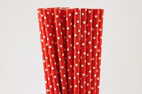 Red with Small White Polka Dots Paper Straws (25)