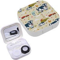Portable Contact Lens Case Box Travel Kit Mirror + Bottle + Tweezers Container Holder [ Cows On Farm ]
