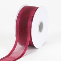 BBCrafts Burgundy Organza Ribbon Two Striped Satin Edge 1-1/2 inch 100 Yards
