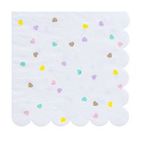Fire and Creme Hearts Large Foiled Scalloped Party Paper Napkins Gold and Pastel Colors - Pack of 16