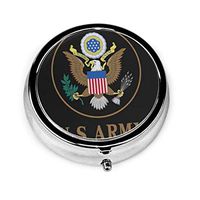 ZZguowuque Round Pill Case with 3 Compartment，Small Pill Case Portable for Pocket Purse， Travel Pills Box Military Us Army Eagle Holding Arrows and Branch Flag Stars Tattoo Symbol