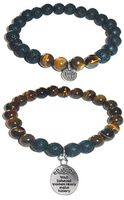 Hidden Hollow Beads Charm Tigers Eye and Black Lava Natural Stone Women's Yoga Beaded Stretch Bracelet Set. Comes in A Gift Box! (Well Behaved Women Rarely Make History)