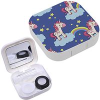 Portable Contact Lens Case Box Travel Kit Mirror + Bottle + Tweezers Container Holder [ Cute Unicorn Clouds ]
