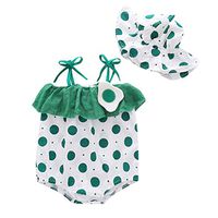 Baby Outfits,Meet&sunshine Newborn Infant Baby Straps Ruffled Dot Print Romper Sunsuit Hat Bodysuit (Green, 80)
