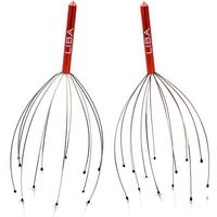 Scalp Massager Tool (2-Pack) for a Rejuvenating Head Hair Scratcher Massage by LiBa. No Painful Scratches, Tangling, or Hair Pulling Wires w/Gentle Rubber Beads (Red, 12 Wire)