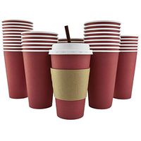 100 Pack - 16 Oz [12 Oz] [4 Colors] Disposable Hot Paper Coffee Cups, Lids, Sleeves, Stirring Straws - Cranberry Red
