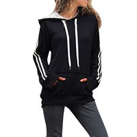 Women Autumn Winter Solid Color Splice Long Sleeve Sweatshirt Hoodies Casual Loose Pullover Tops with Pockets Black