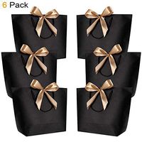 Gift Bags with Handles- WantGor 14.2x10.2x4.3inch Paper Party Favor Bag Bulk with Bow Ribbon for Birthday Wedding/Bridesmaid Celebration Present Classrooms Holiday(Matte Black, Large- 6 Pack)