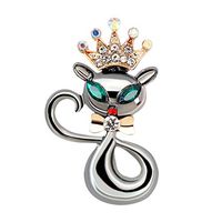 Polished Metal Fox Shape Cute Crown Bowknot Rhinestone Brooch Animal Pins Popular Fashion Creation Jewelry Party Woman Design Style Womans Accesories Styling