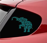 Cute Floral Elephant Silhouette Vinyl Decal Sticker (Teal)