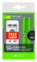 GP PowerBank Charger w/ 2 AA & 2 AAA Rechargeable Batteries