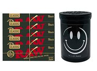 Herb Airtight Container Fresh Kettle with Raw Black Natural Rolling Papers 5 Count DC Crafts Nation- Happy Face