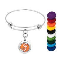 EV.YI Jewels Name Monogram Initial I Aromatherapy Jewelry Gift for Women Men Diffuser Bracelet for Essential Oil Perfume Locket Pendant with Colorful Refill Pads