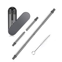 Portable Reusable Straws, Collapsible Drinking Straws, Telescopic Stainless Steel Metal Straw Suitable for Outdoor & Work & Travel, with Case and Cleaning Brush (Black-2019 New)