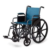 Medline Folding Wheelchair with Desk-Length Arms & Swing-Away Leg Rests, 18” X 16” Seat, Microban Antimicrobial Protection, Gray Frame, Teal Nylon Upholstery