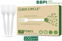 BIO CIRCLE 100% Compostable Forks,Biodegradable Heavyweight Disposable 100 Set, Eco-Friendly and Heat Resistant Utensils for Parties, Catering, Office & Picnics (100 Count, 7 in, Ivory)